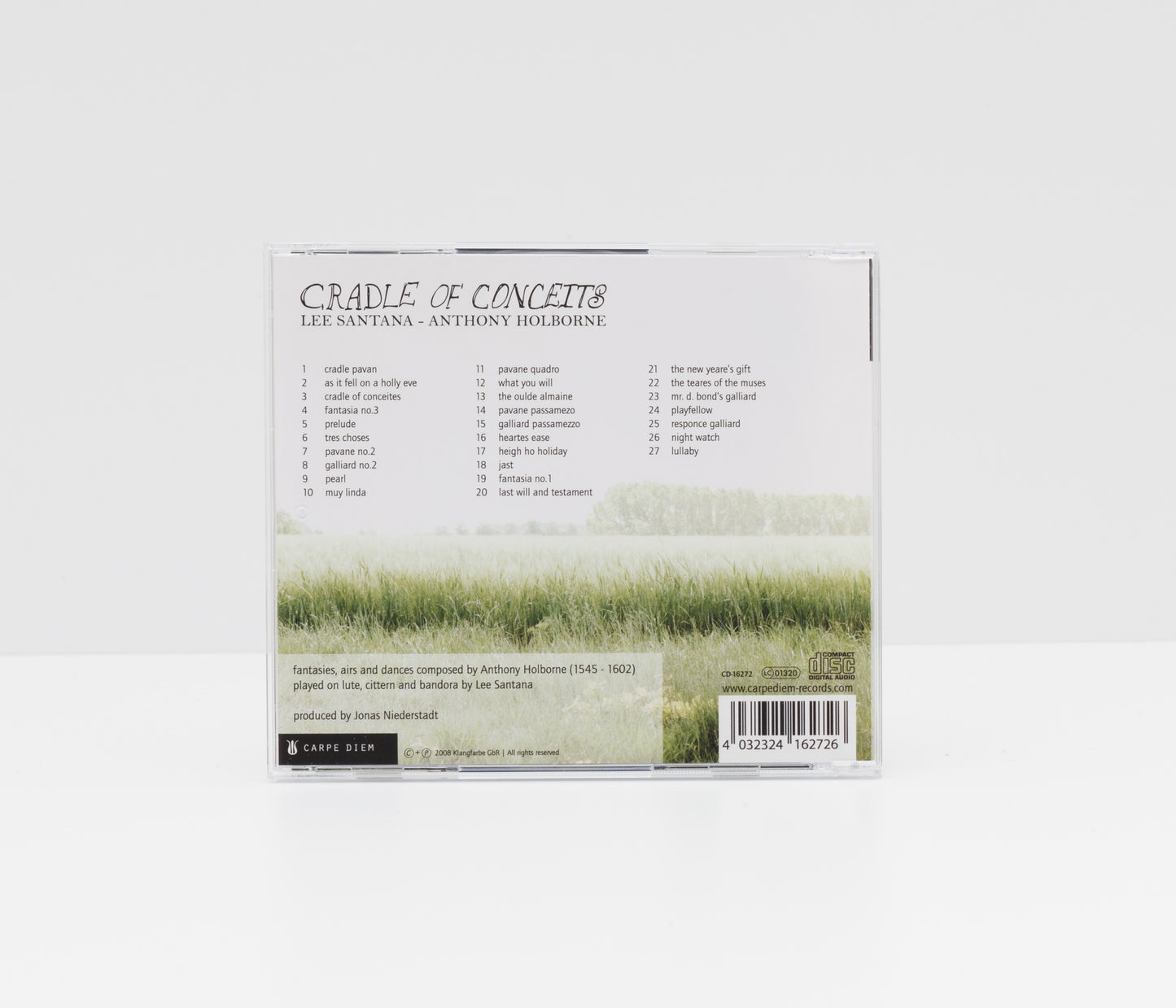 Jewelcase back cover of the album "Cradle of Conceits" by Lee Santana, showing the tracklist.