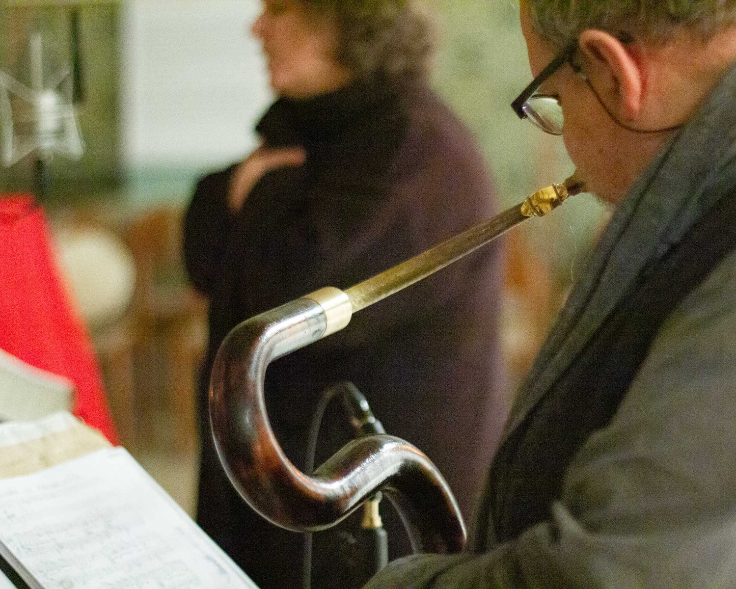 Michel Godard playing serpent at the recording sessions of Natasa Mirkkovic' album "En El Amor" in the former Synagogue of St. Pölten, Austria.