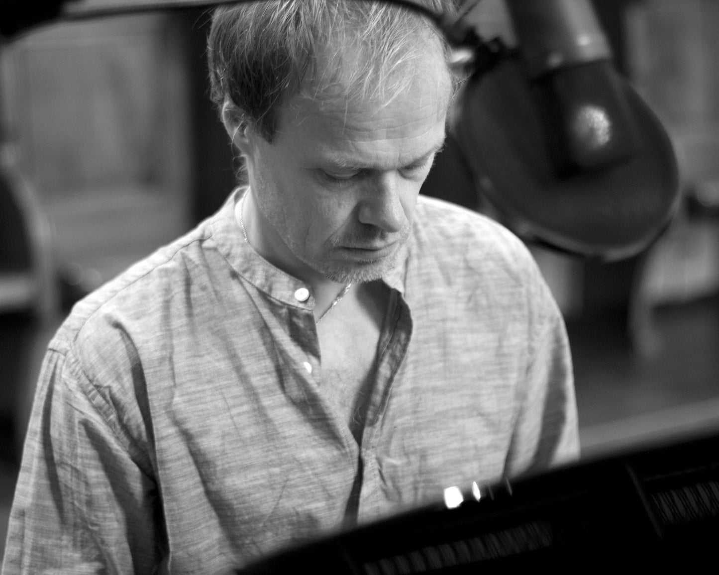 Petter Udland Johansen playing piano during the recording sessions for his album "The road not taken" in the Küsnacht church, Zurich (Switzerland)