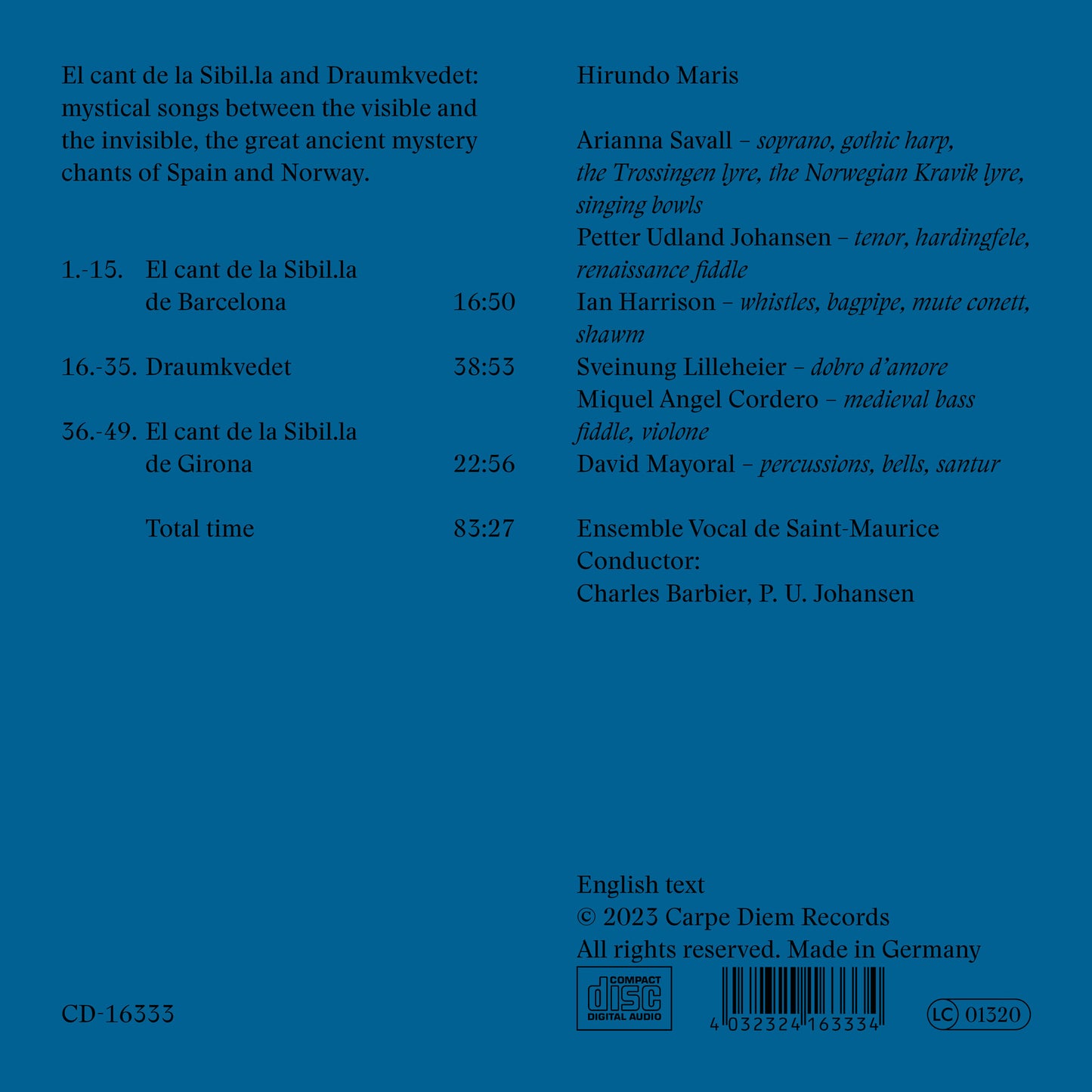 Back cover of "El cant de la Sibil.la & Draumkvedet" by Arianna Savall, Petter Udland Johansen and Hirundo Maris