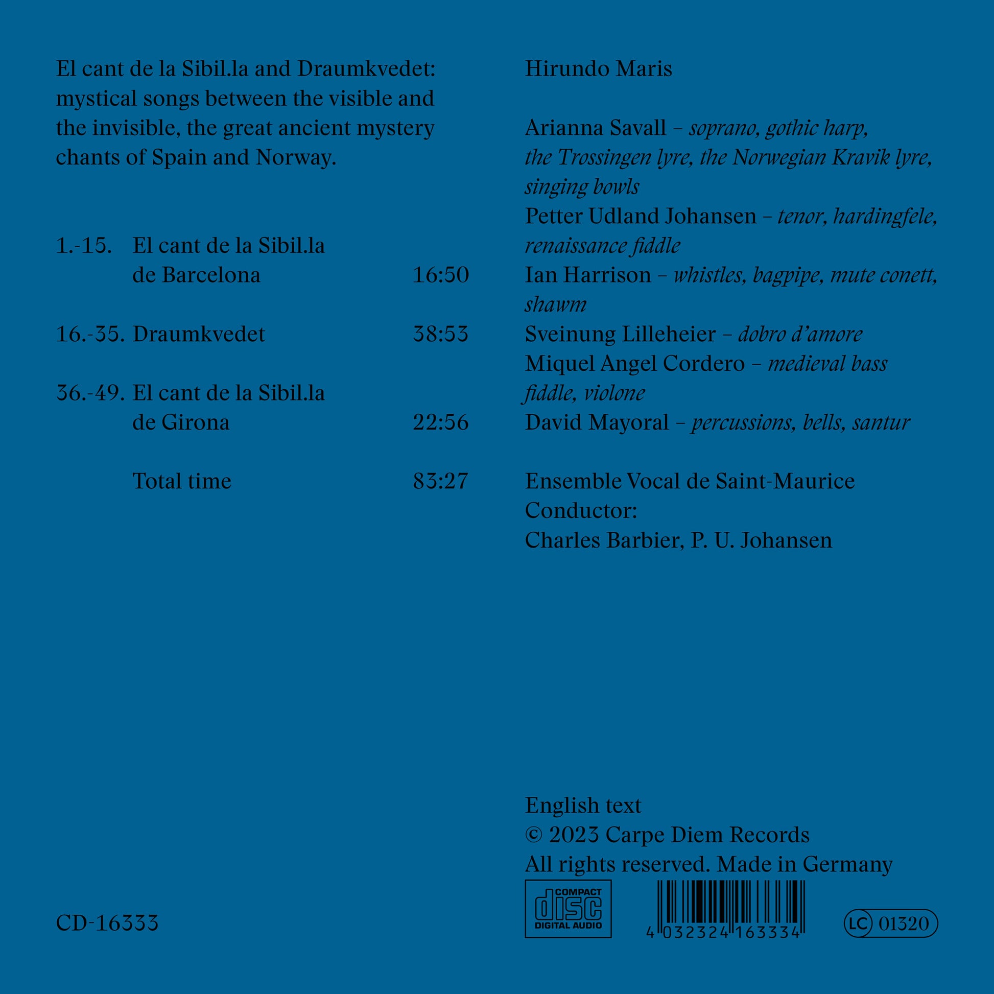 Back cover of "El cant de la Sibil.la & Draumkvedet" by Arianna Savall, Petter Udland Johansen and Hirundo Maris