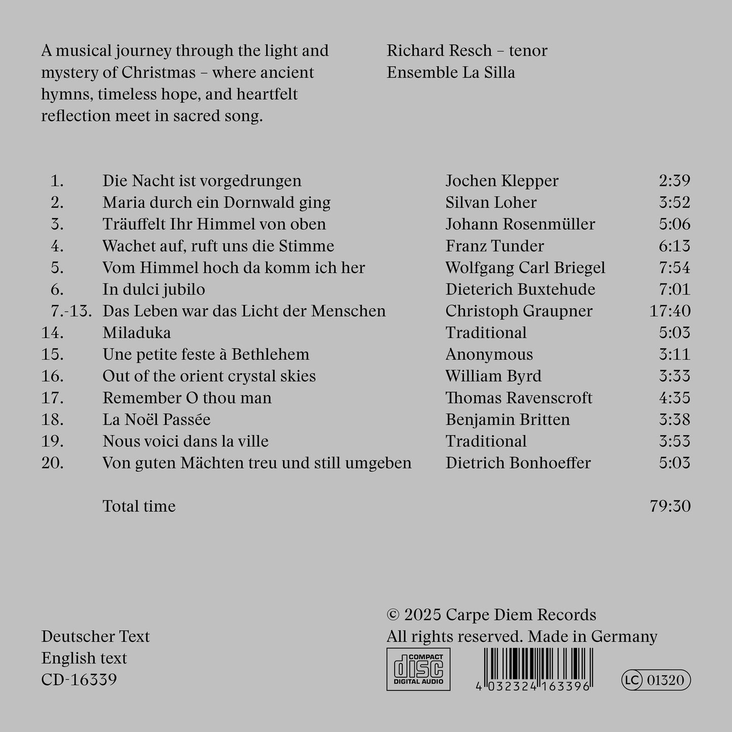 Album back cover of "Die Nacht ist vorgedrungen" by Richard Resch
