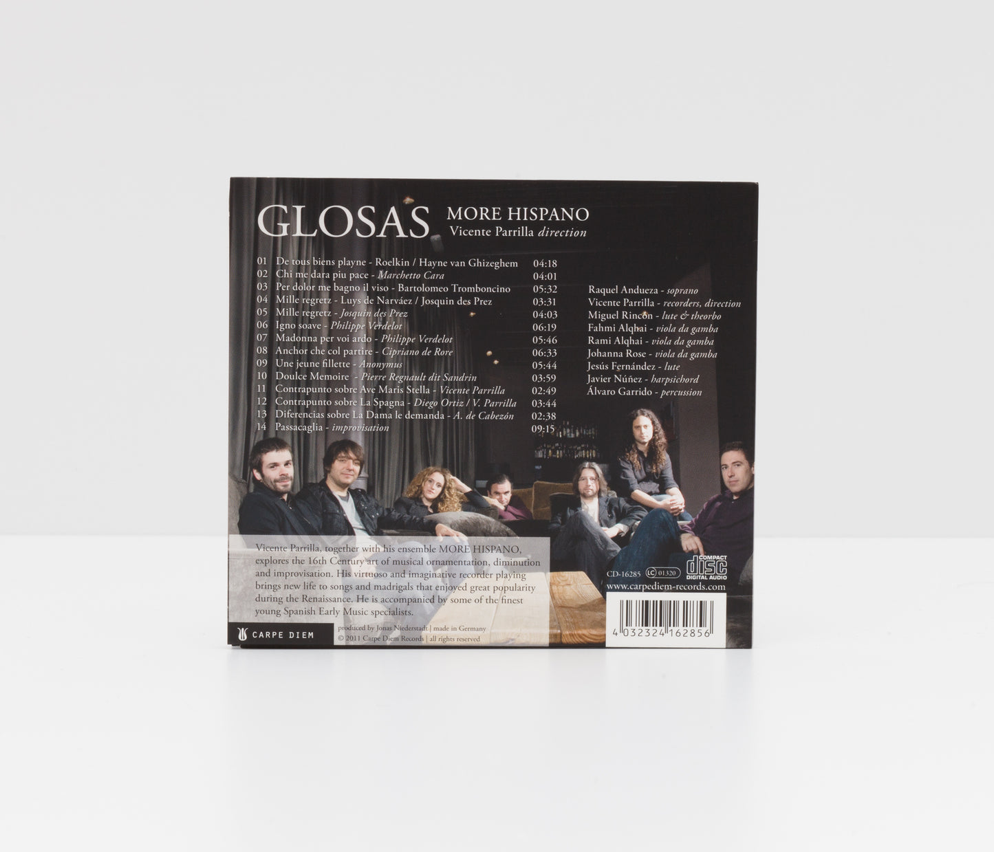 Digipack back cover of "Glosas" by More Hispano and Vicente Parrilla