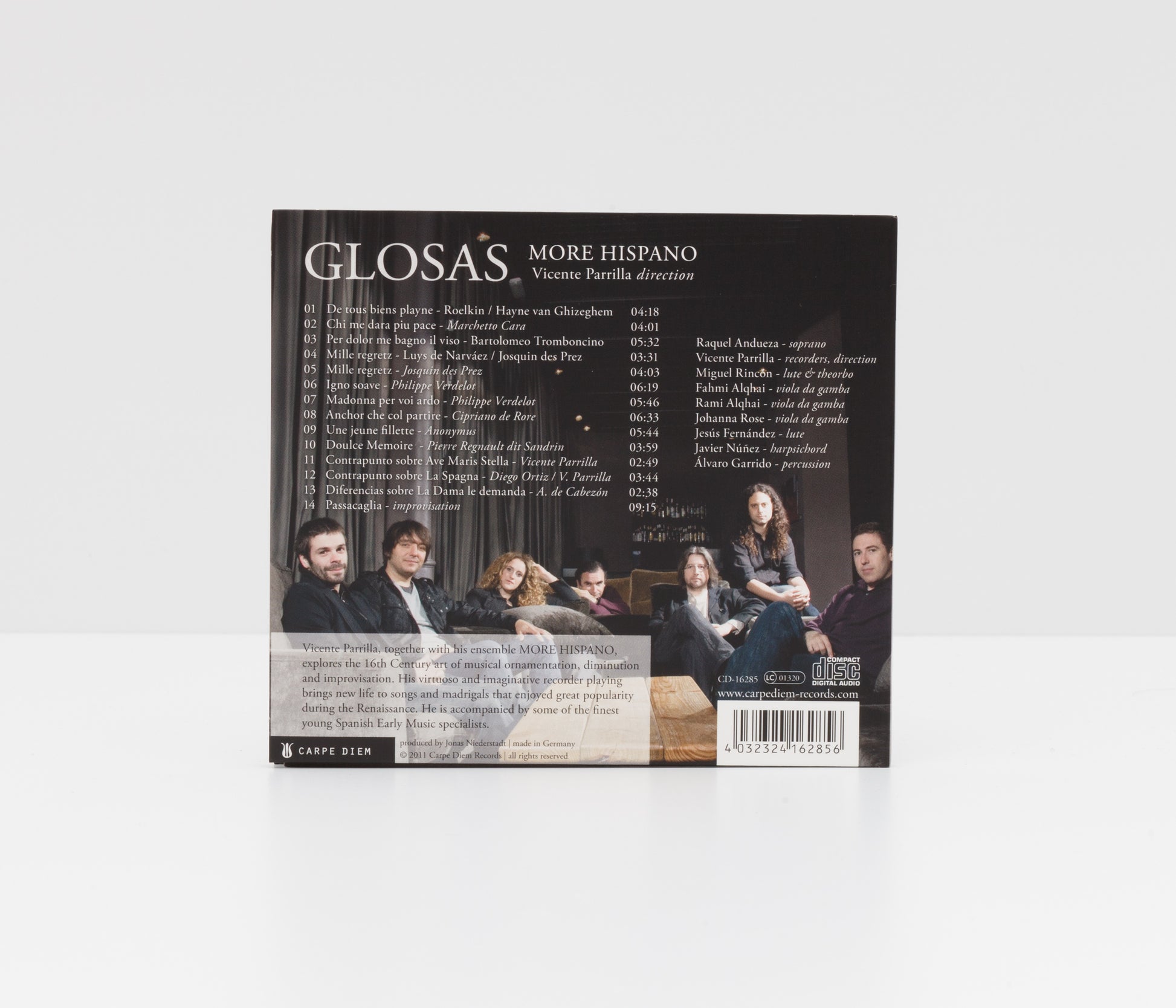 Digipack back cover of "Glosas" by More Hispano and Vicente Parrilla