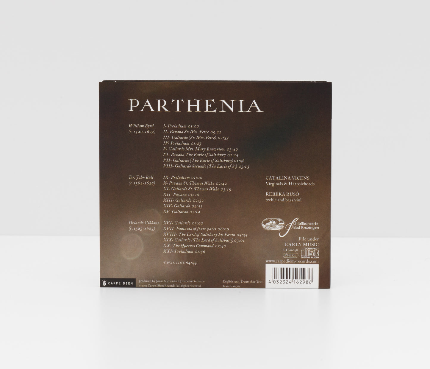Album back cover of "Parthenia" by Catalina Vicens