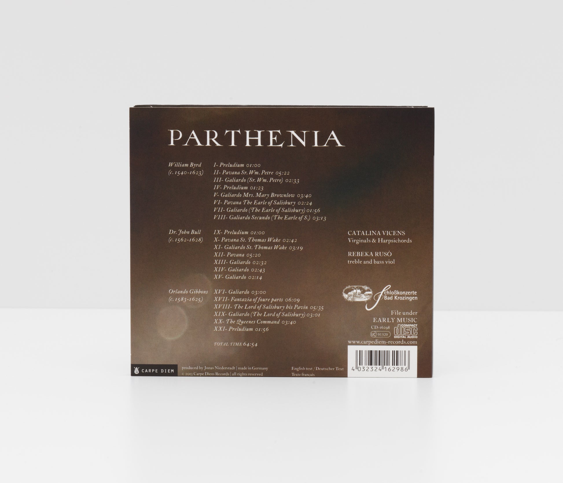 Album back cover of "Parthenia" by Catalina Vicens