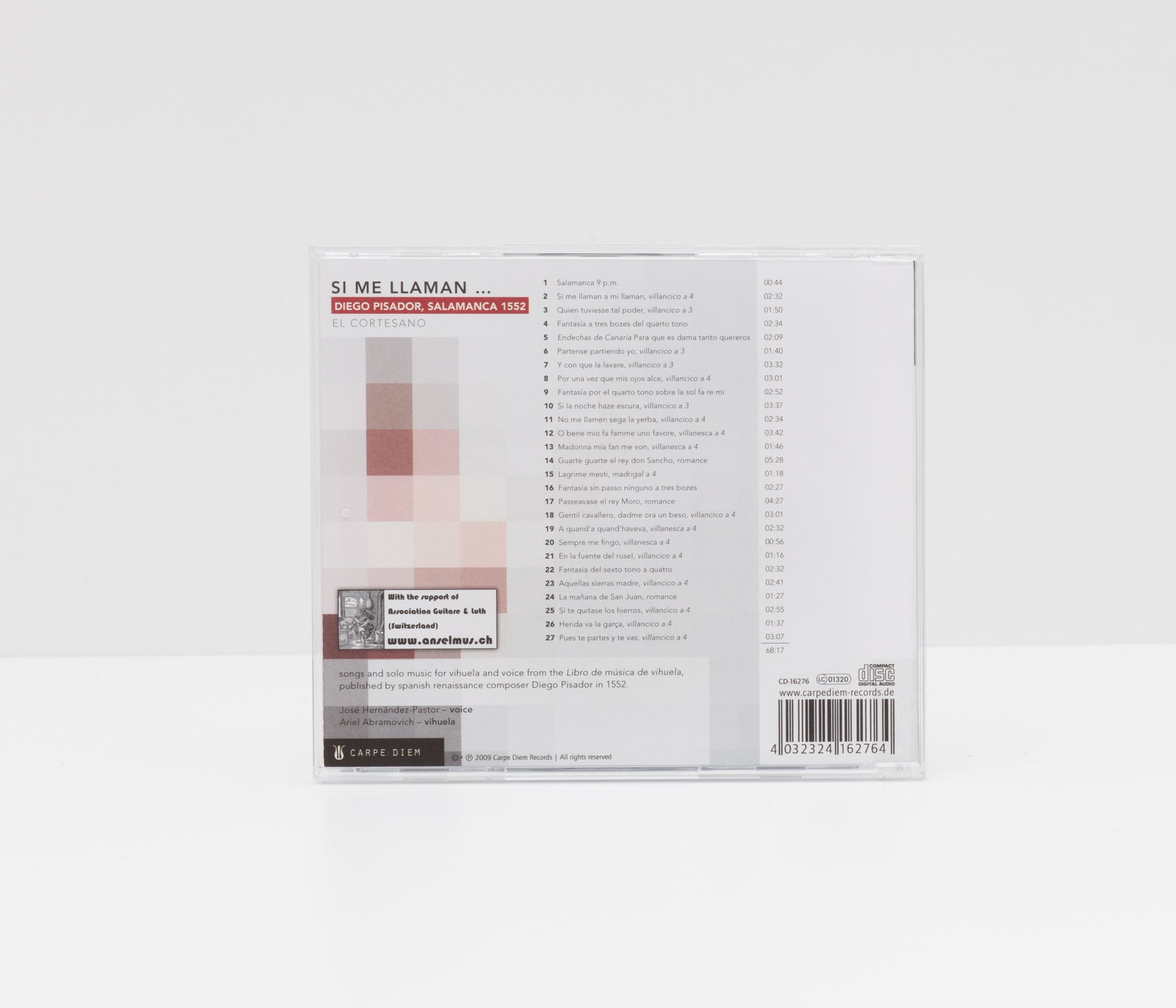 Jewelcase back cover of "Si me llaman ..." by El Cortesano, Ariel Abramovich and Jose Hernandez-Pastor, showing the tracklist. 