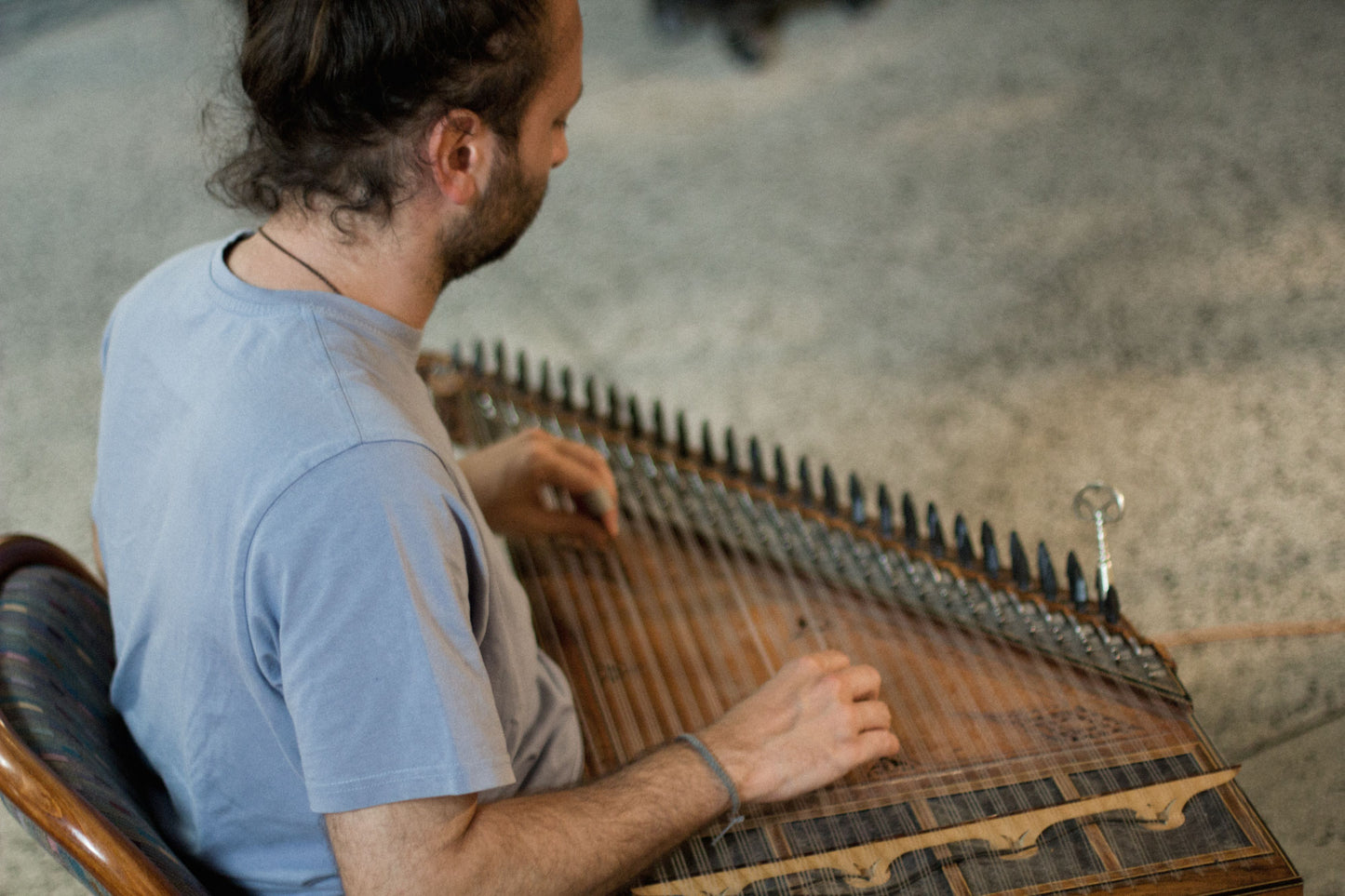 Vasilis Zigkeridis playing canun at the recording sessions for "Ostium" in the Andreaskirche Berlin-Wannsee. 