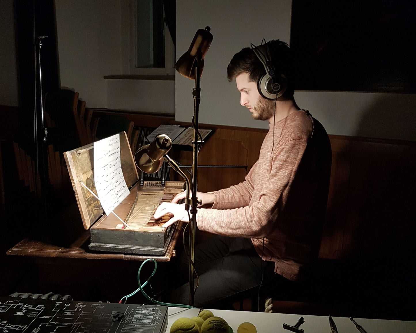 Alexander Gergelyfi playing the Admont clavichord during the nightly recording sessions for his album "Sapperlot!" in the Admont Abbey, Austria. 