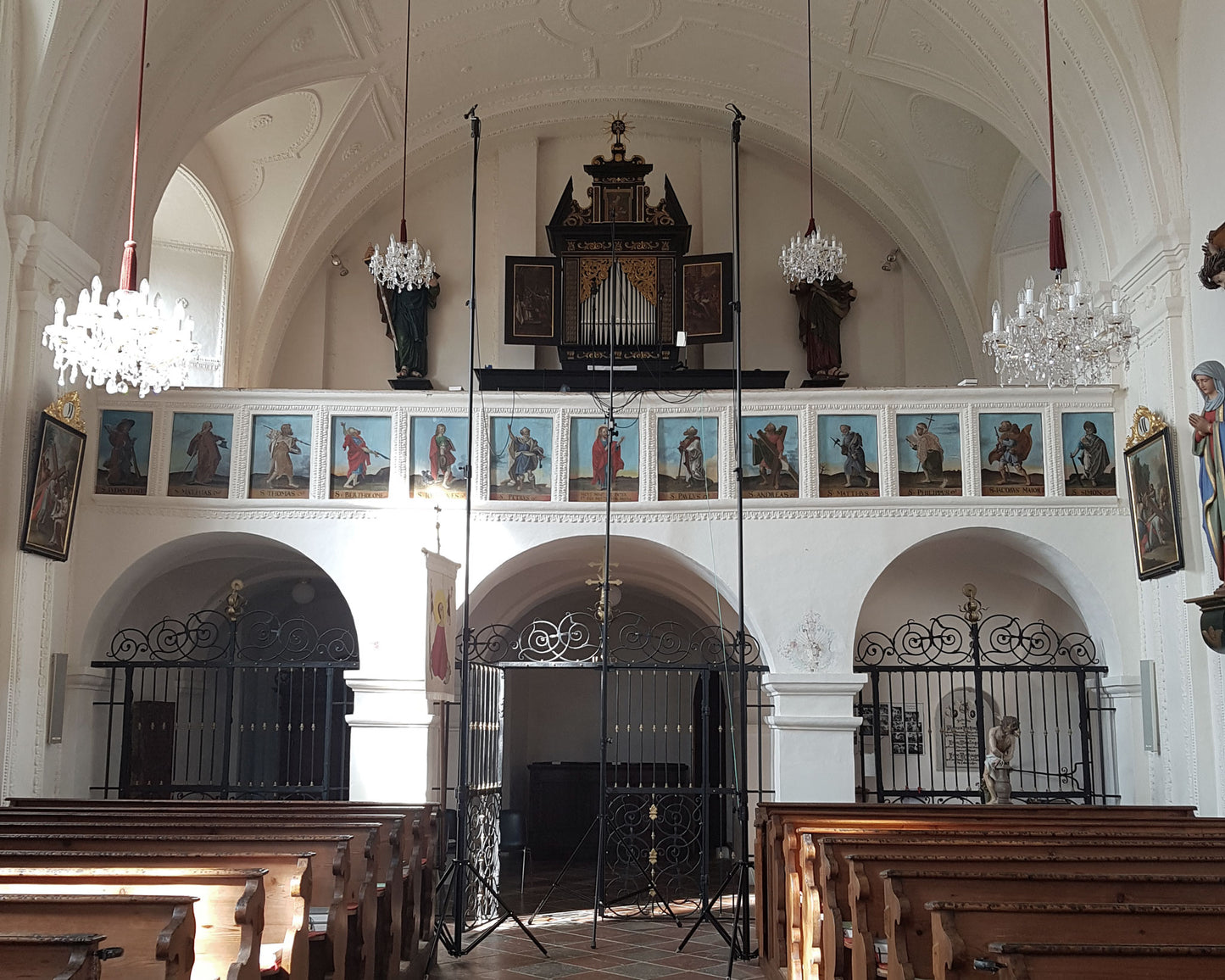 Recording setup for the album "Harmonice Mundi" in a church in Austria