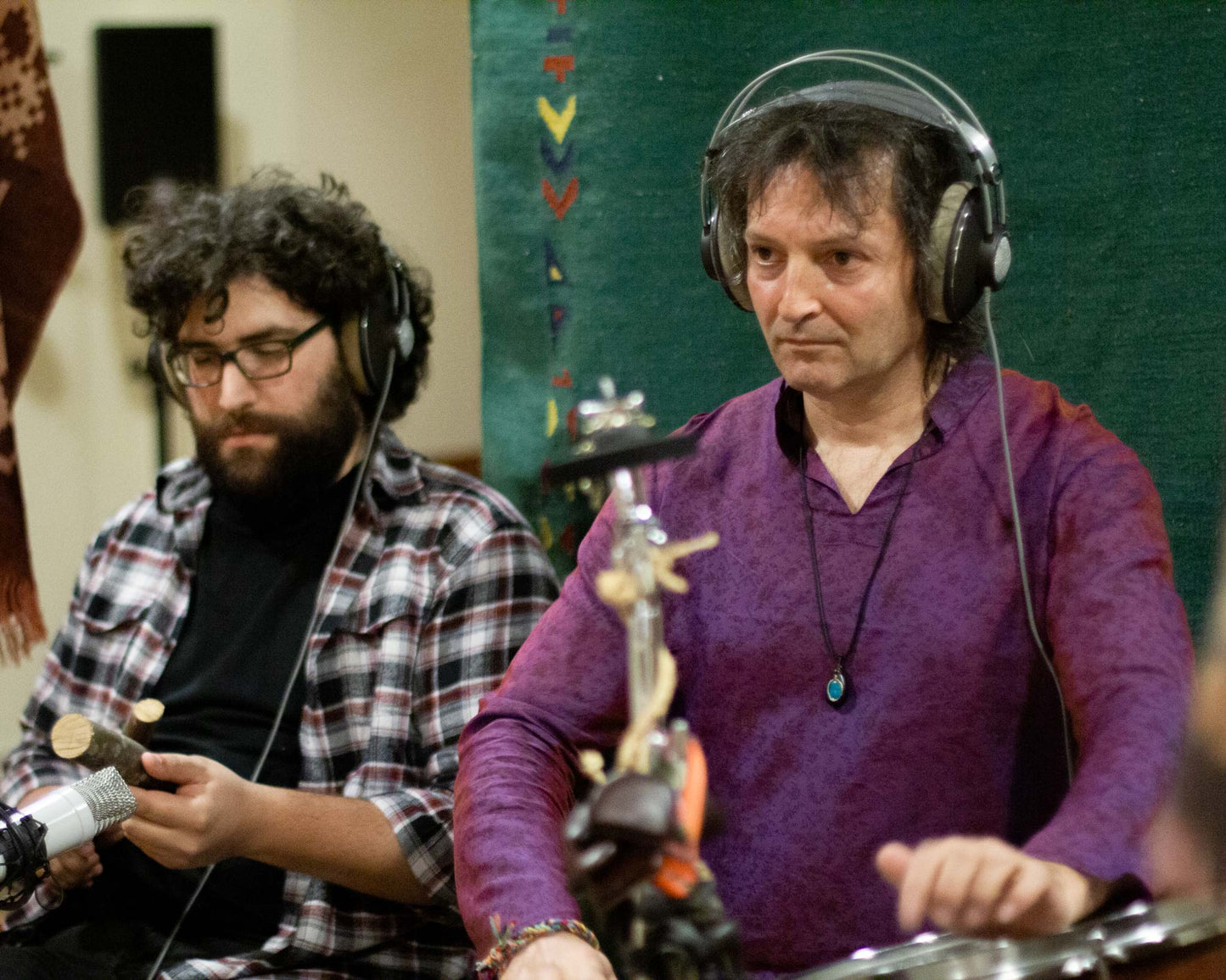 Kostas Anastasiadis and Dimitris Zacharakis playing percussions at the recording sessions for "Udopia" with Thimios Atzakas in Greece. 