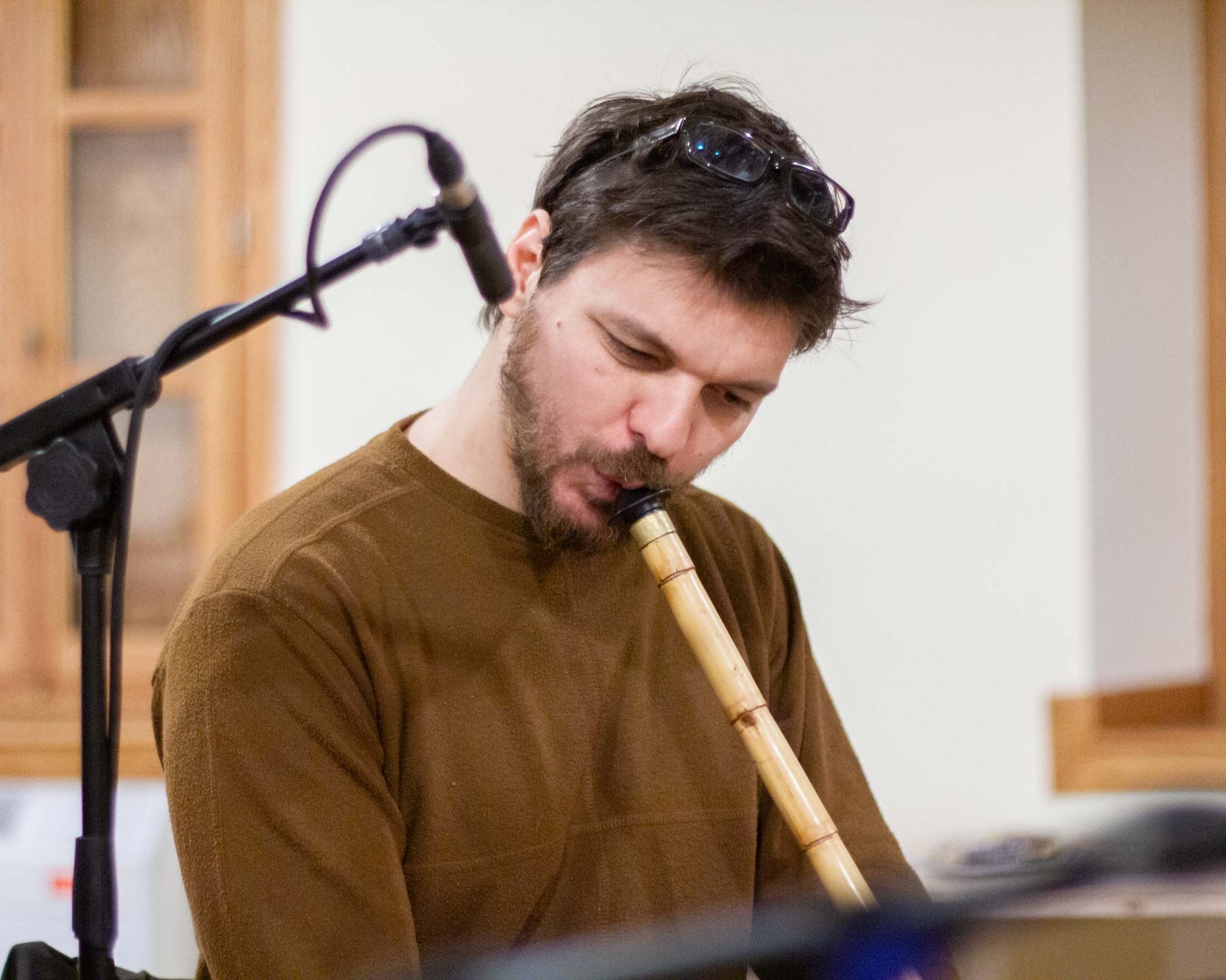 Nikos Paraoulakis playing the Ney at the recodring sessions for the album "Udopia" wiht Thimios Atzakas in Greece. 