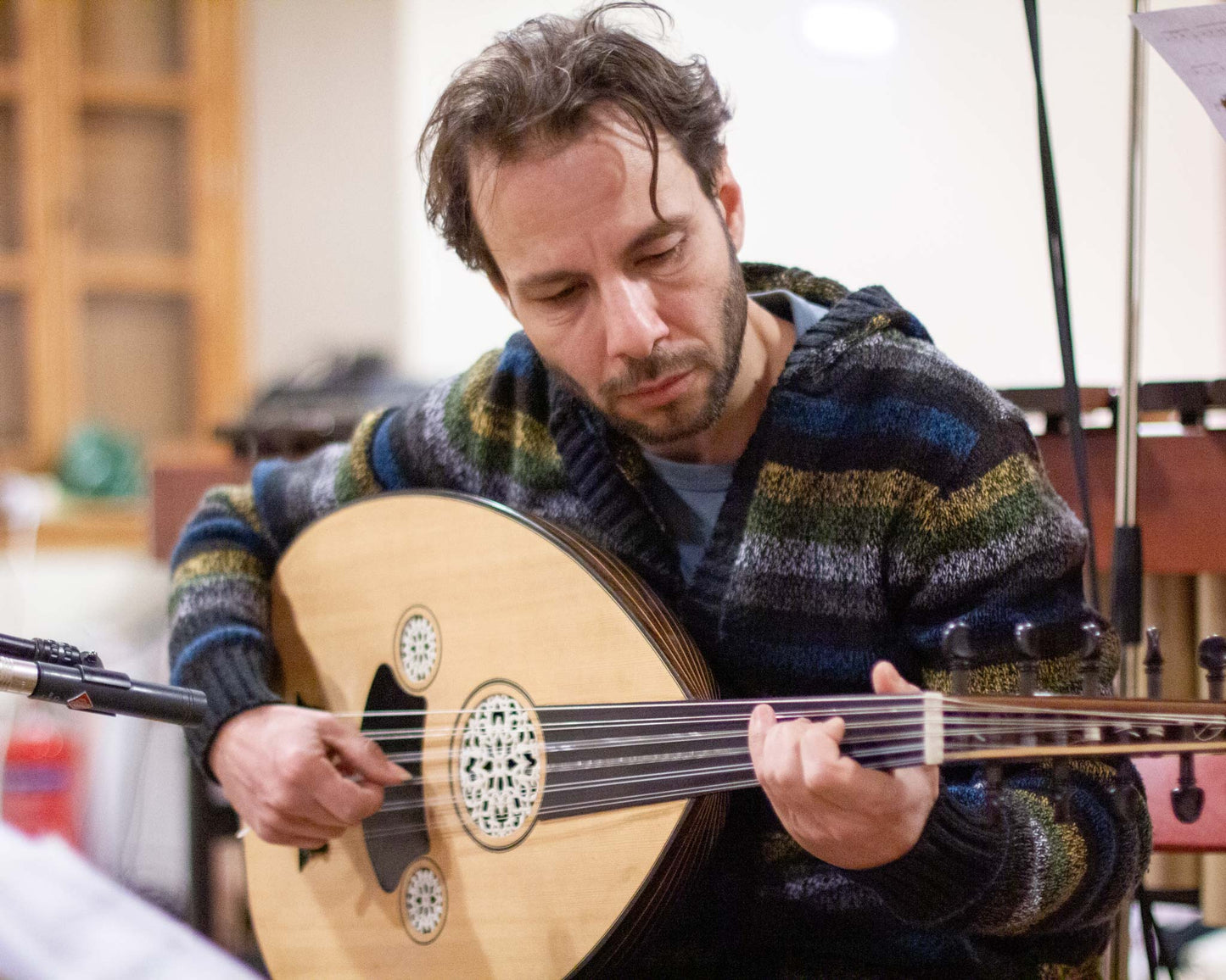 Thimios Atzakas playing the Oud at the recording sessions for his album "Udopia" in Greece. 