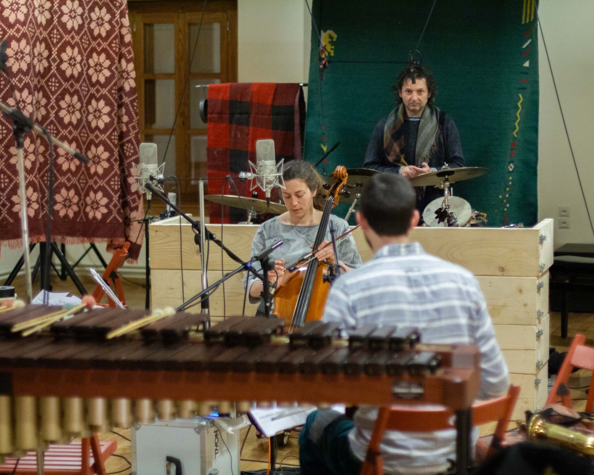Elektra Miliadou playing the Viola da Gamba at the recording sessions for "Udopia" with Thimios Atzakas in Greece. 