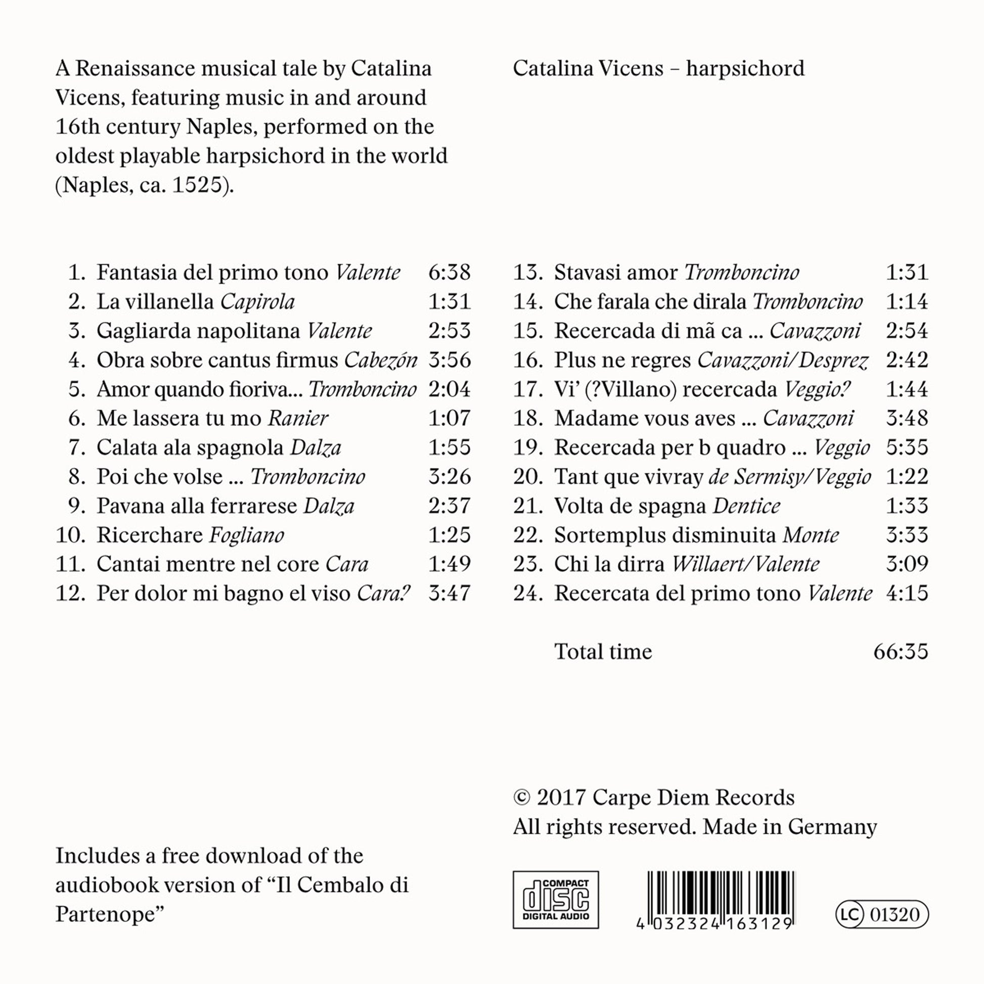 album backcover of Il Cembalo di Partenope by Catalina Vicens