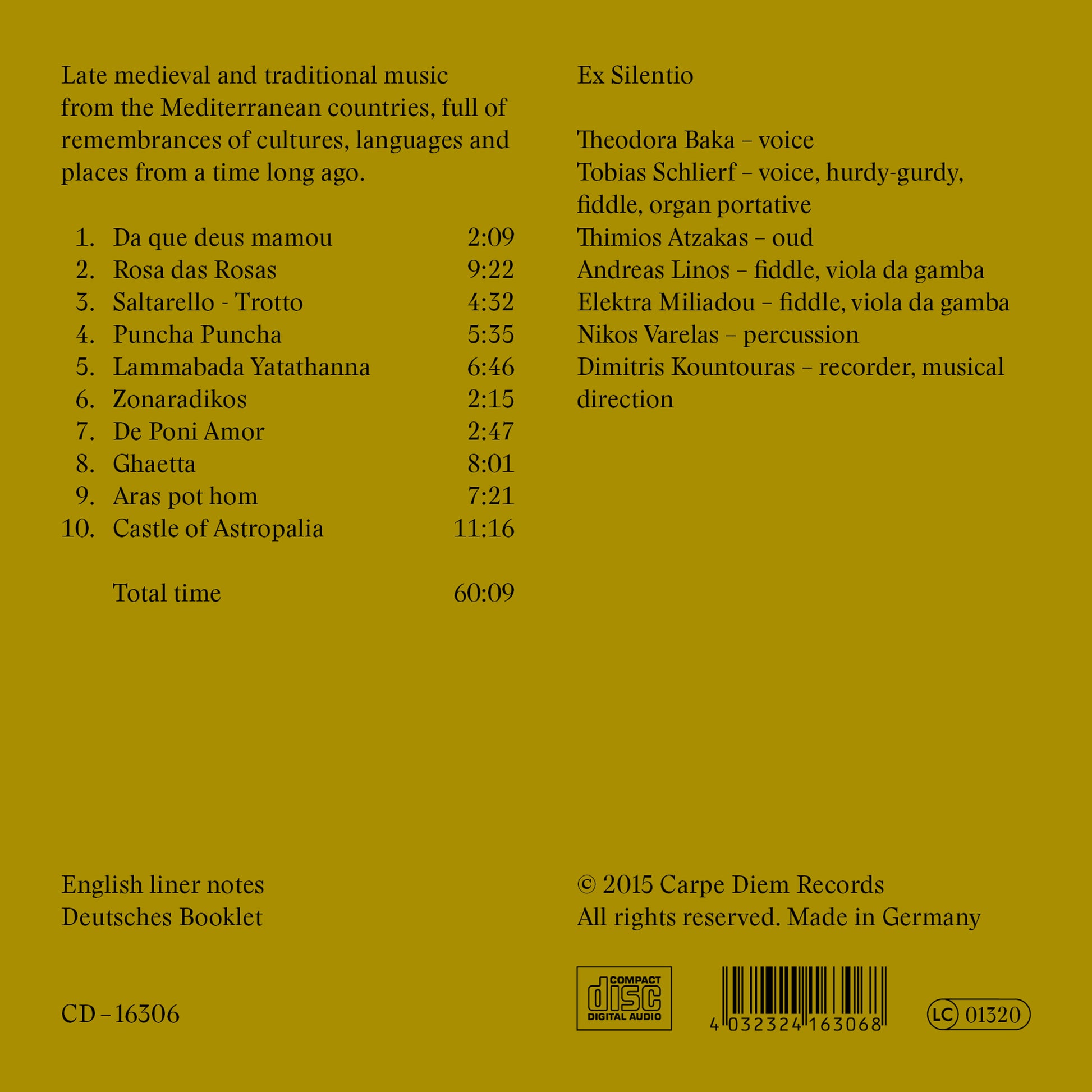 album backcover of Mneme by ensemble Ex Silentio