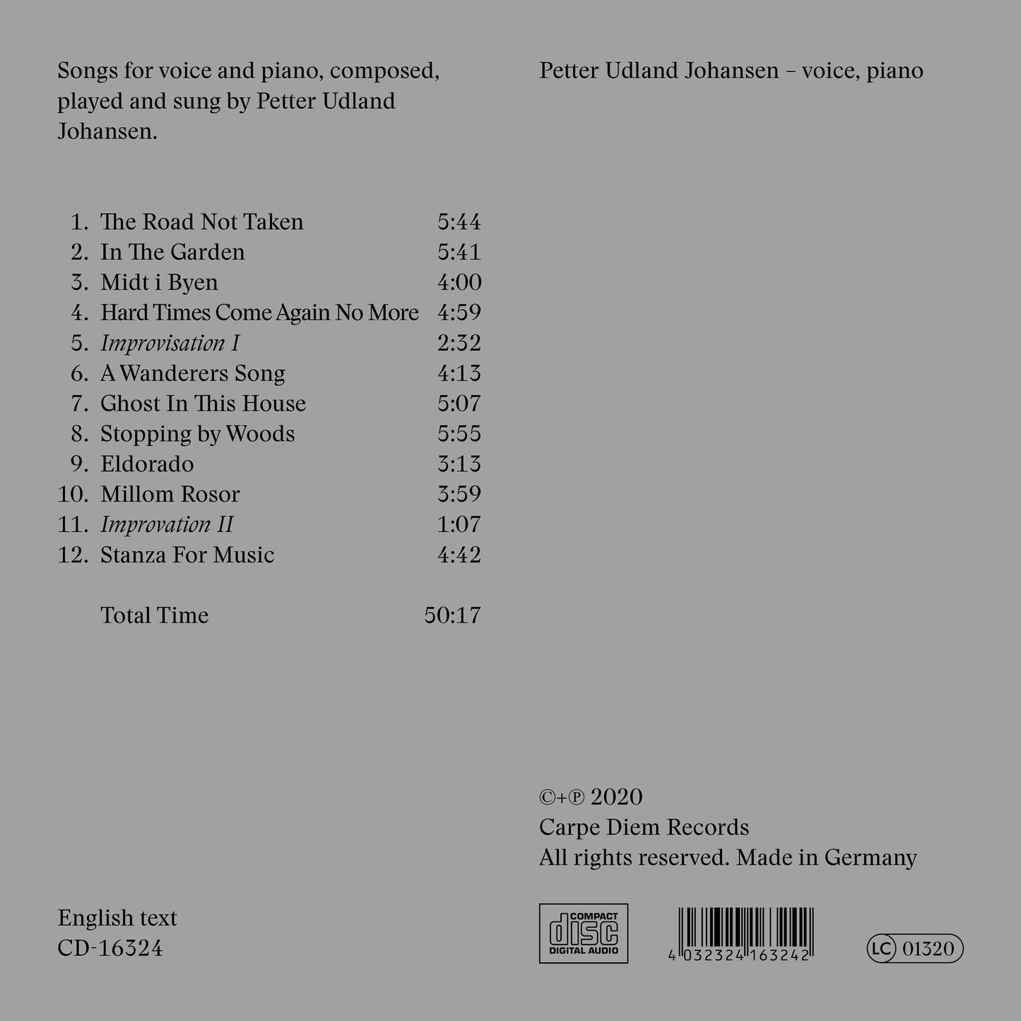 album backcover of "The Road Not Taken" by Petter Udland Johansen