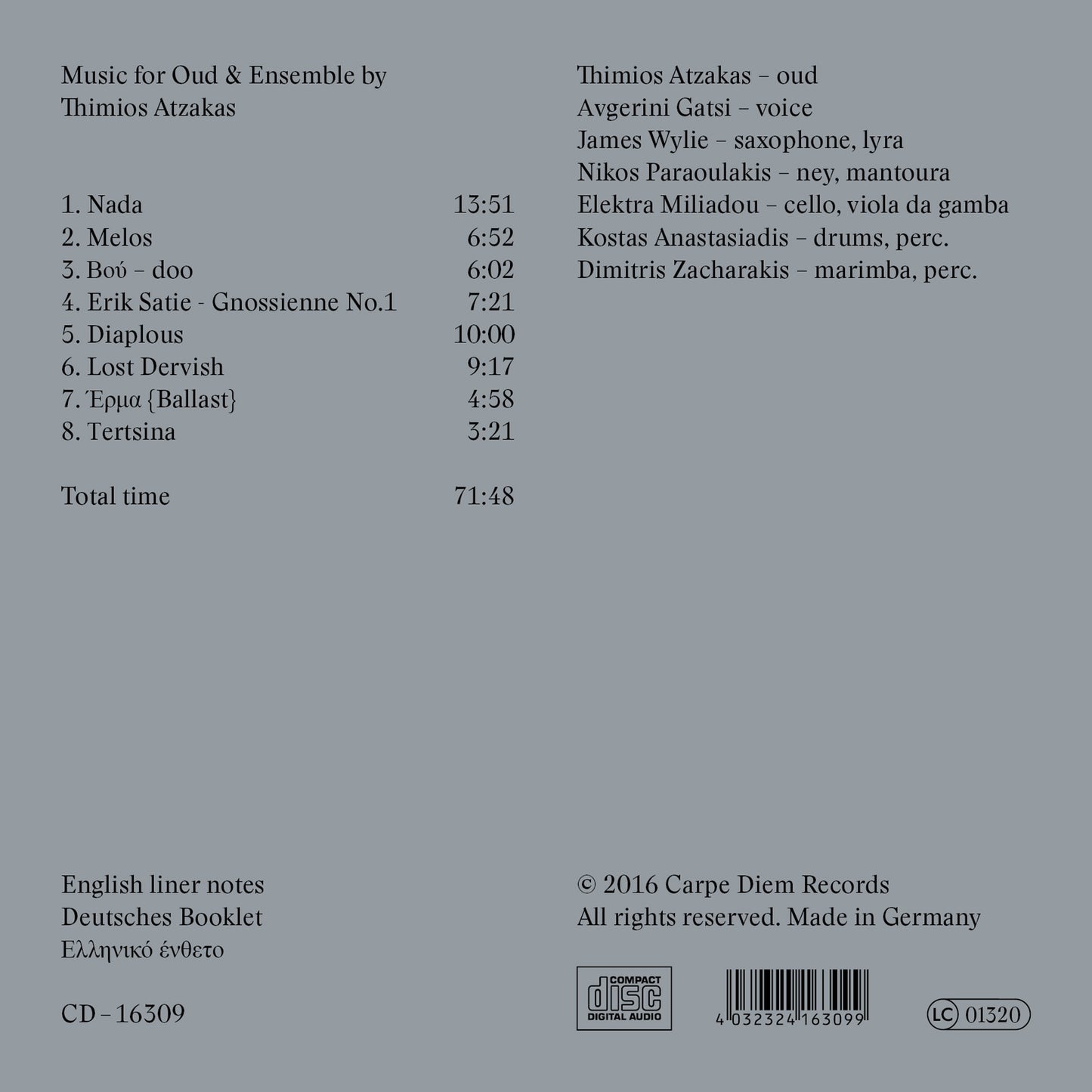 album backcover of Udopia by Thimios Atzakas